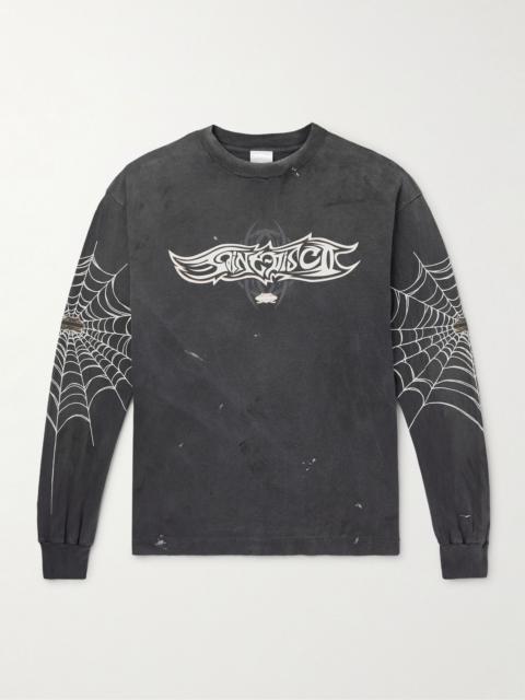 +  TEFLON DISCO Distressed Printed Cotton-Jersey T-Shirt Black