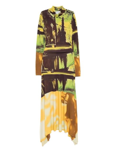 midi printed jersey handkerchief-hem dress