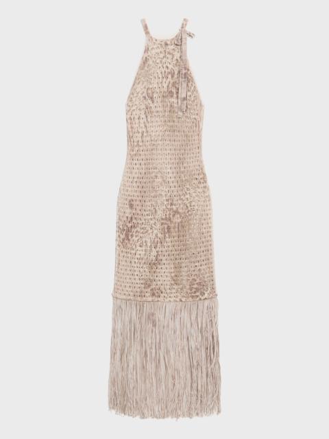 LONG MESH DRESS WITH FRINGES
