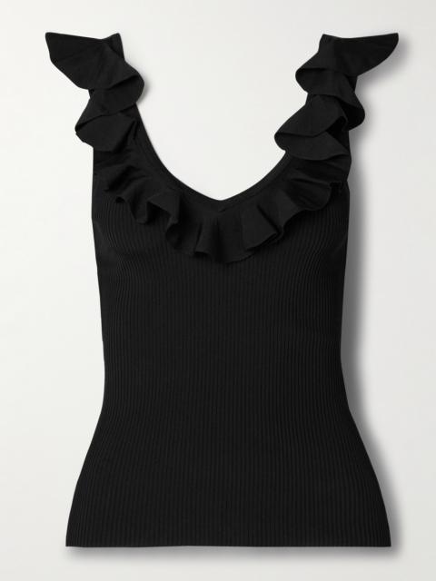 Awaken Ruffled Ribbed-knit Top