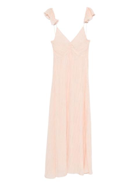 ruffled-sleeve V-neck maxi dress