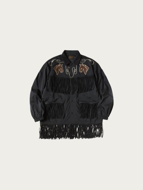 Stretch Nylon Fringed Coach JKT - Black
