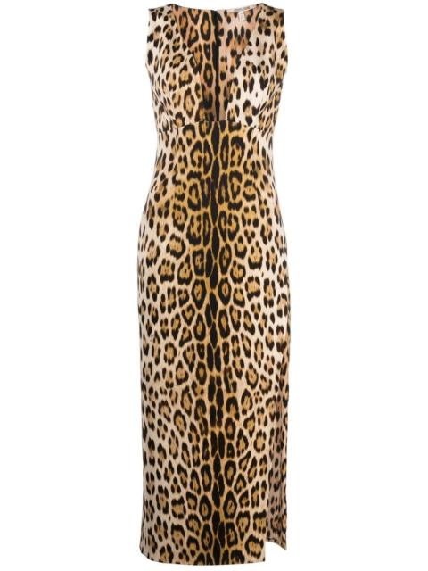 leopard-print plunge midi dress