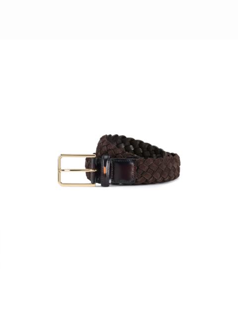 Dark brown woven suede belt