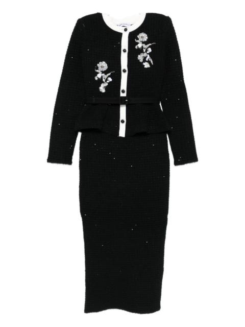 floral-embellished knitted midi dress