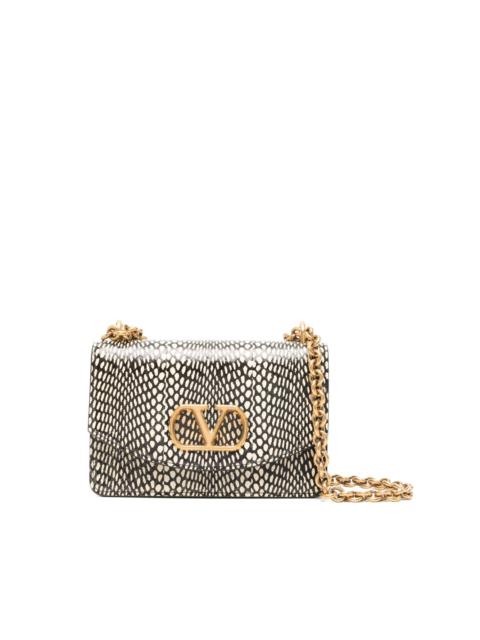 logo-plaque snakeskin shoulder bag