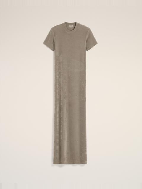 BEIGE RIB JERSEY SHORT SLEEVE LONG DRESS