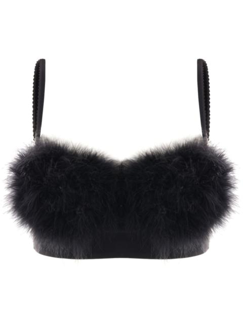 Marabou feather-embellished compact-jersety crop top