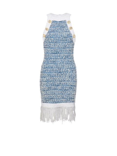 Fringed denim tweed dress