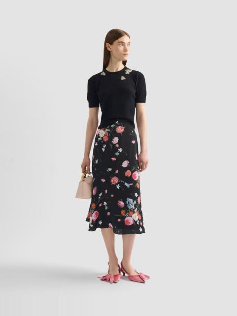FLORAL PRINT CREPE A LINE MIDI SKIRT