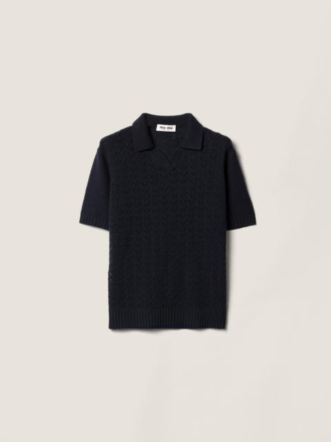 Lace-effect cashmere polo shirt