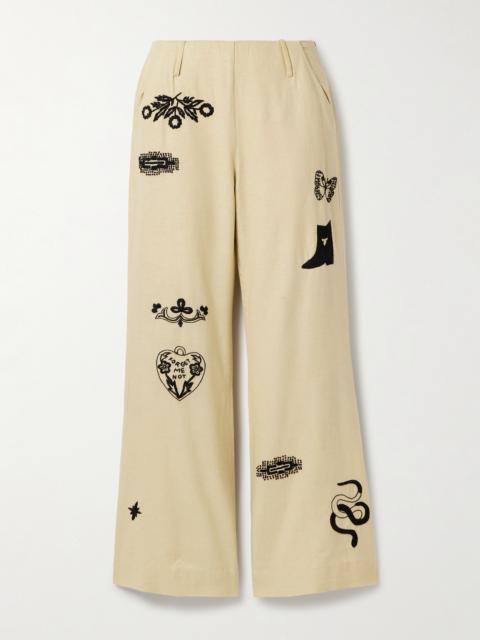 Charlie Rye Embroidered Silk Flared Pants
