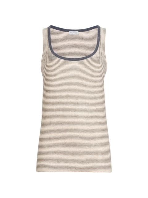 striped-pattern trim linen top