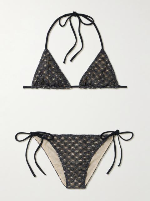 Metallic Crochet-knit Triangle Bikini