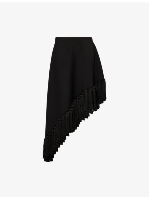 Asymmetric Tassel Wool Midi Skirt