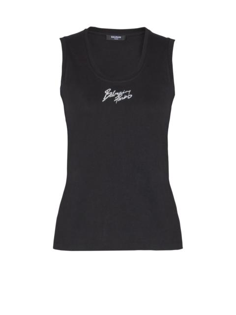 Relaxed tank top with Balmain Paris Brush print
