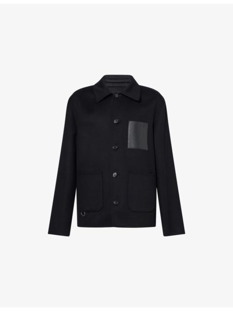 Workwear Leather-Pocket Wool And Cashmere Jacket