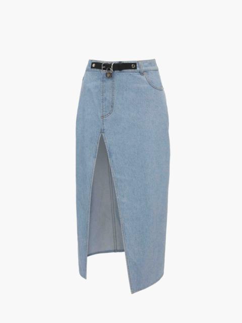 PADLOCK STRAP LONG SLIT DENIM SKIRT
