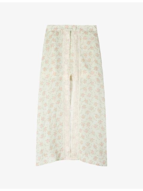 Floral-Print Lace-Trim Woven Maxi Skort