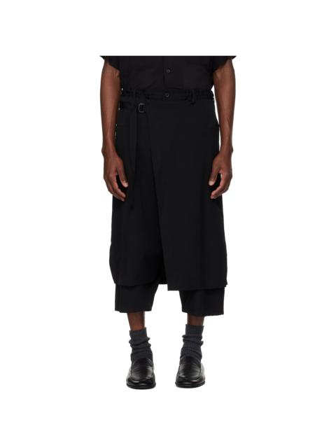 Black Wool Gabardine Standard Wrap Trousers