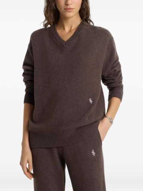 V-neck embroidered-logo sweater