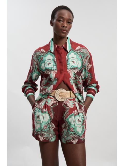 Mirrored Viscose Linen Print With Raffia Belt Woven City Short