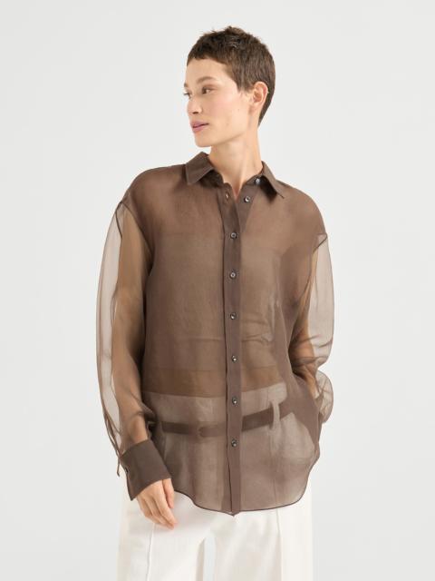 Crispy silk shirt with monili