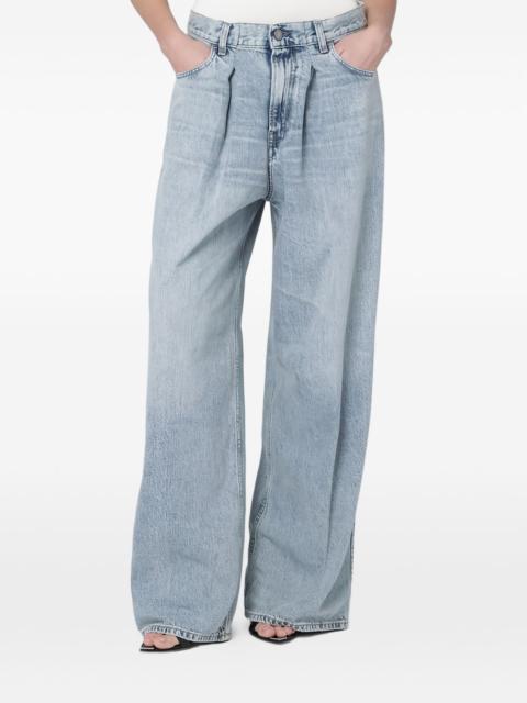 whiskering-effect jeans