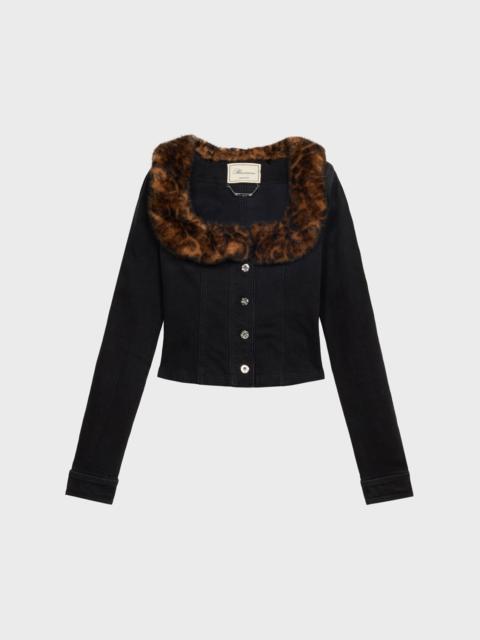 DENIM JACKET WITH FAUX FUR COLLAR