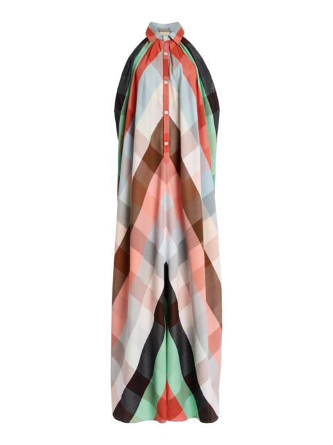 The Halter Collared Plaid Cotton Maxi Dress multi