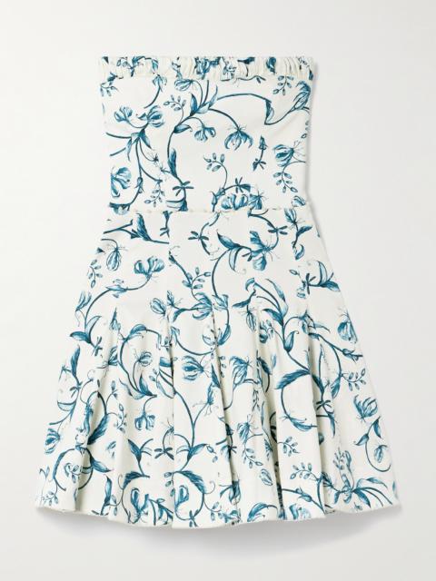 Caudal Gloriosa Strapless Embellished Floral-print Cotton-blend Mini Dress