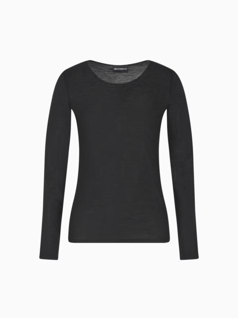 ROUND-NECK JUMPER MADE OF LIGHTWEIGHT JERSEY IN A WOOL AND SILK BLEND