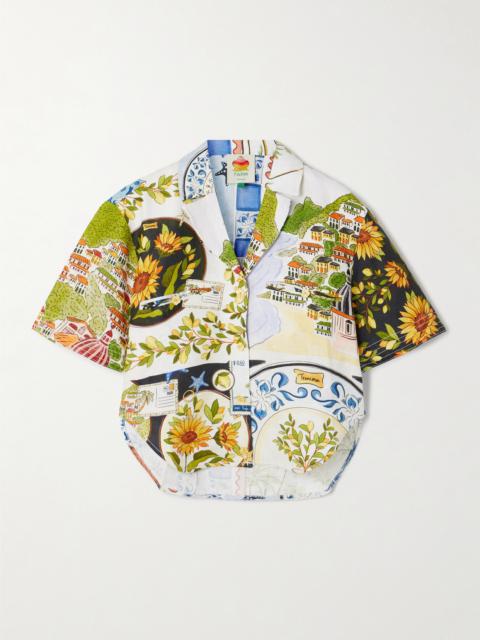 Cropped Printed Linen-canvas Shirt