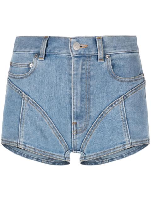 Spiral panelled denim shorts