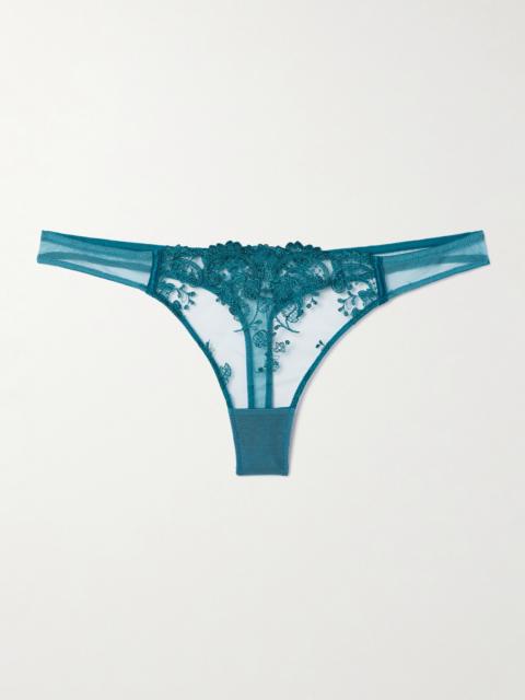 Juliette Satin-trimmed Embroidered Tulle Thong
