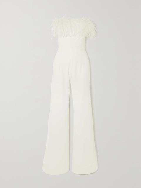 Taree Strapless Feather-trimmed Crepe Jumpsuit