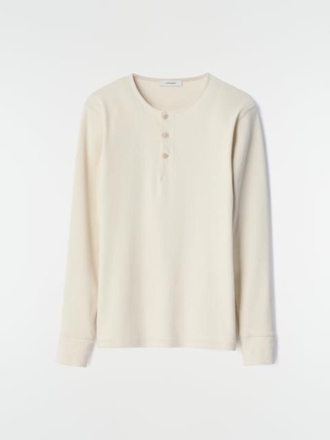 LONG-SLEEVE HENLEY T-SHIRT IN LINEN AND COTTON RIBBED JERSEY
