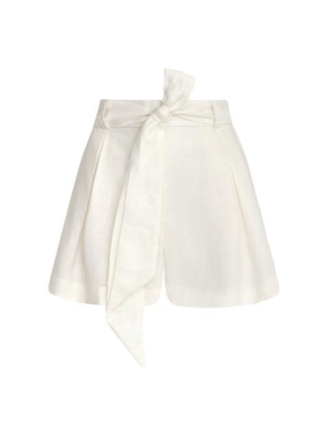 Encantamiento Natural Belted Linen Shorts off-white
