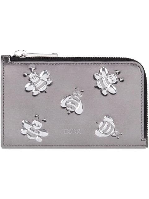 Dior x Kaws Zipped Card and Coin Holder Bee Print Silver