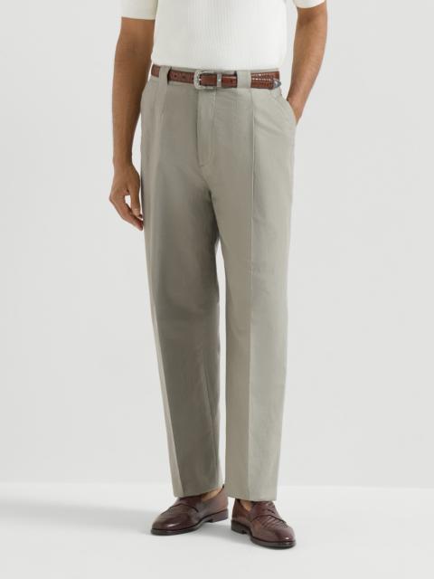 Cotton and linen panama trousers with pleat