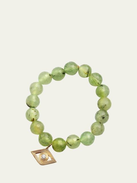 14k Gold Prehnite Beaded Bracelet with Diamond Evil Eye Charm