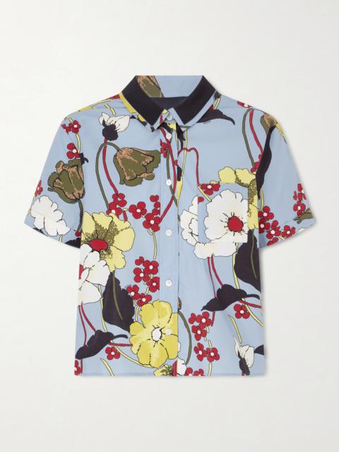 Cropped Floral-print Cotton-poplin Shirt