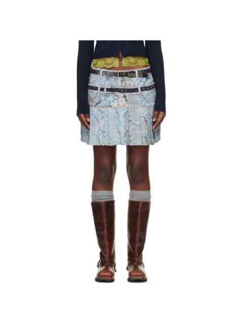 Blue Python Fade Denim Printed Miniskirt