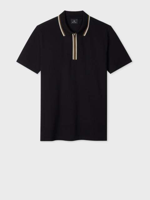 Black Contrast Tipping Zip Polo Shirt