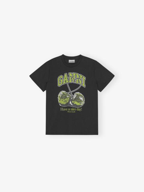 BLACK BASIC JERSEY GREEN CHERRY RELAXED T-SHIRT
