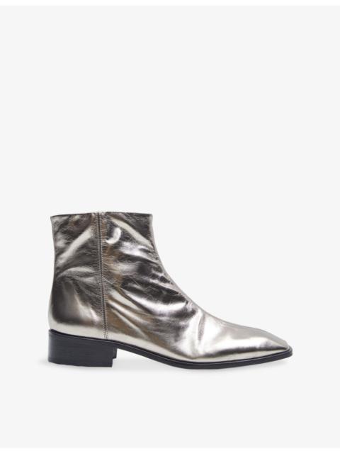 Metallic Leather Flat Ankle Boots