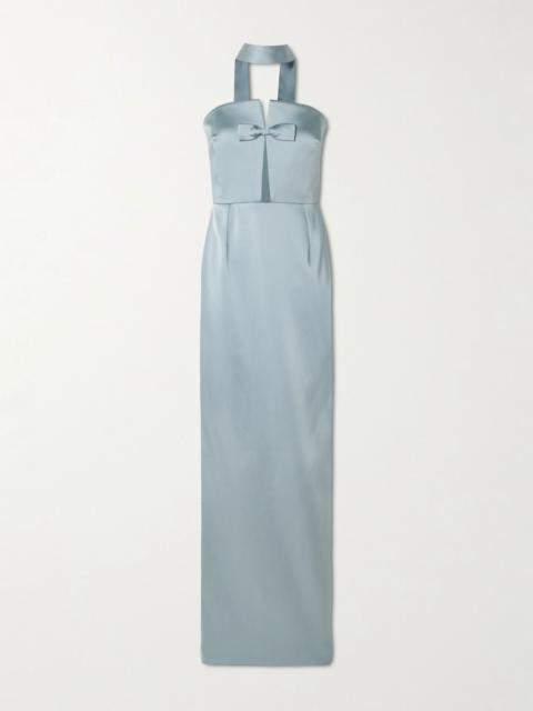 Holly bow-embellished cutout satin gown Light gray