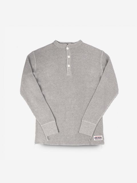 WAFFLE KNIT LONG SLEEVED THERMAL HENLEY - GREY