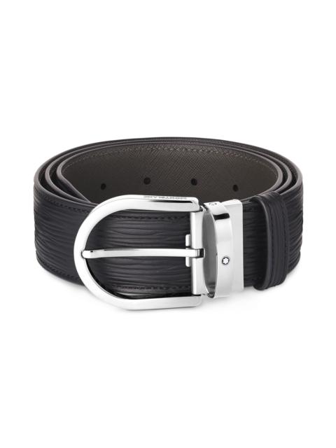 Horseshoe buckle printed black 40 mm leather belt