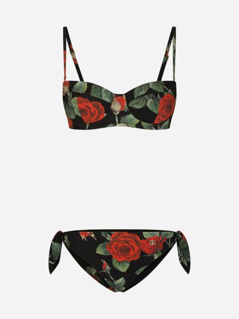 Tie bikini bottoms with rose print